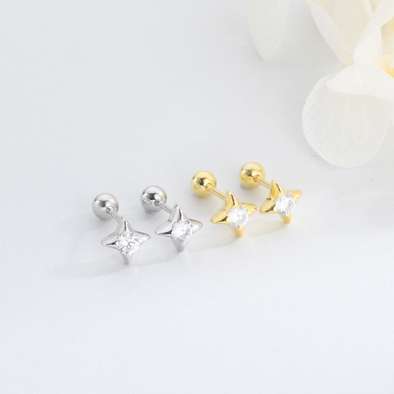 Ear Bone Nails Simple Star Twist Screws Women'S Ear Holes Earrings Flash Drill Ear Jewelry