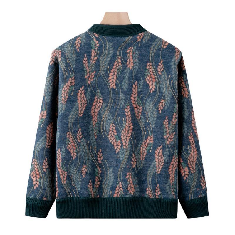 Mom's Autumn and Winter New Fleece Cardigan Medium Grandma Thickened Top Cardigan Knitted Sweater for the Elderly