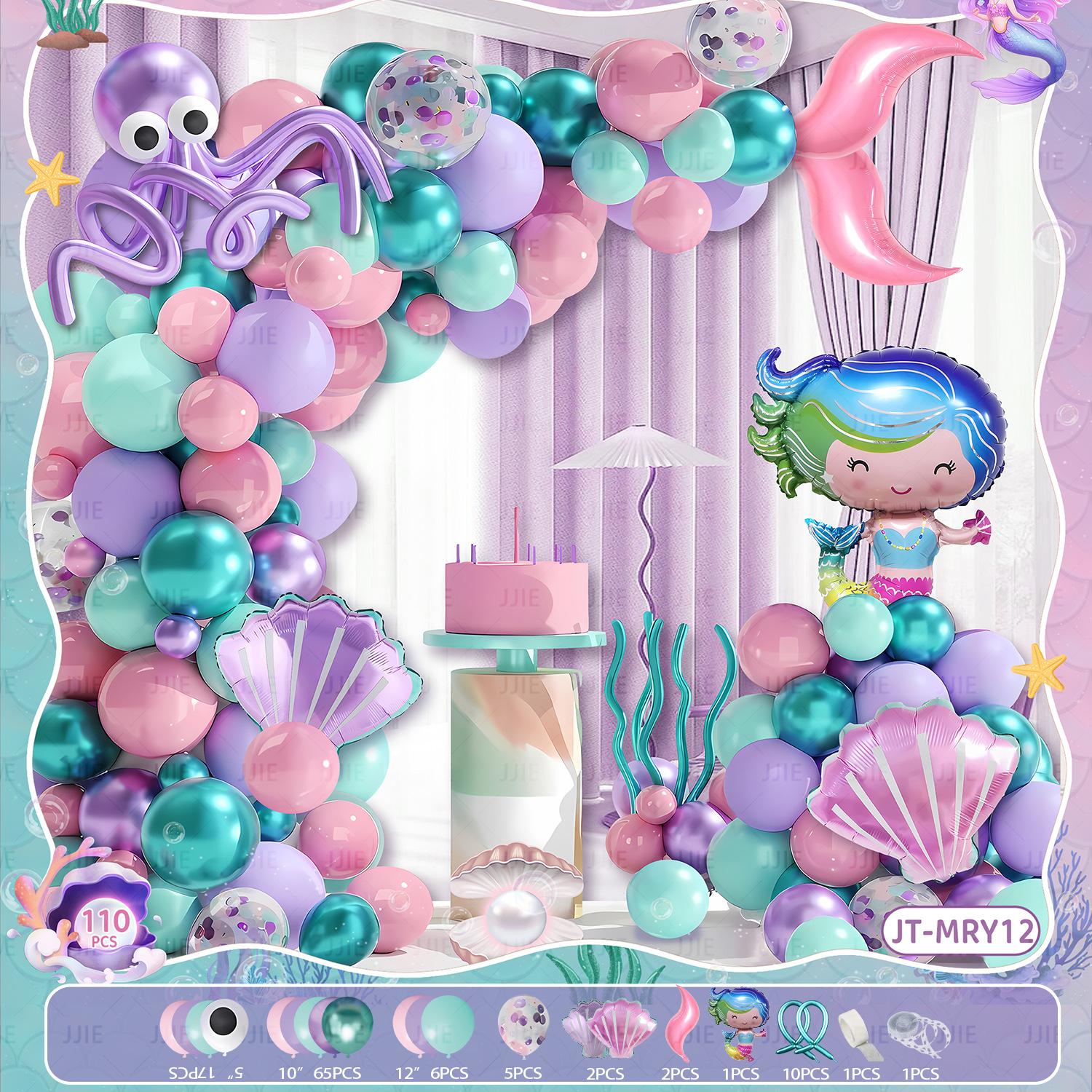 

Mermaid Themed Birthday Balloon Chain Set Shell Mermaid Fish Tail Wreath Arch Party Ornament Arrangement type 12