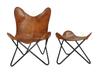 Handmade Buffalo Leather Butterfly Chair with Footstool Vintage Lounge Seat Folding Accent Chair