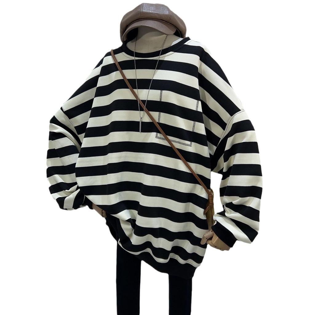 Plus Size Striped Patchwork Casual Loose Hoodie - Japanese & Korean Style