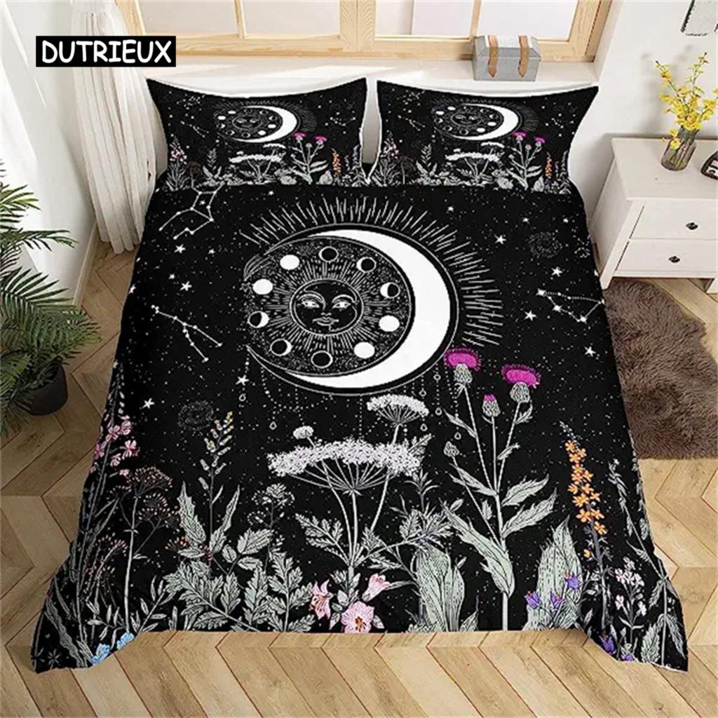 Duvet Cover Yellow Sun And Moon Sunflower Duvet Cover Vintage Indian Boho Floral Bedding Colored Mandala Tribe Bohemian Style