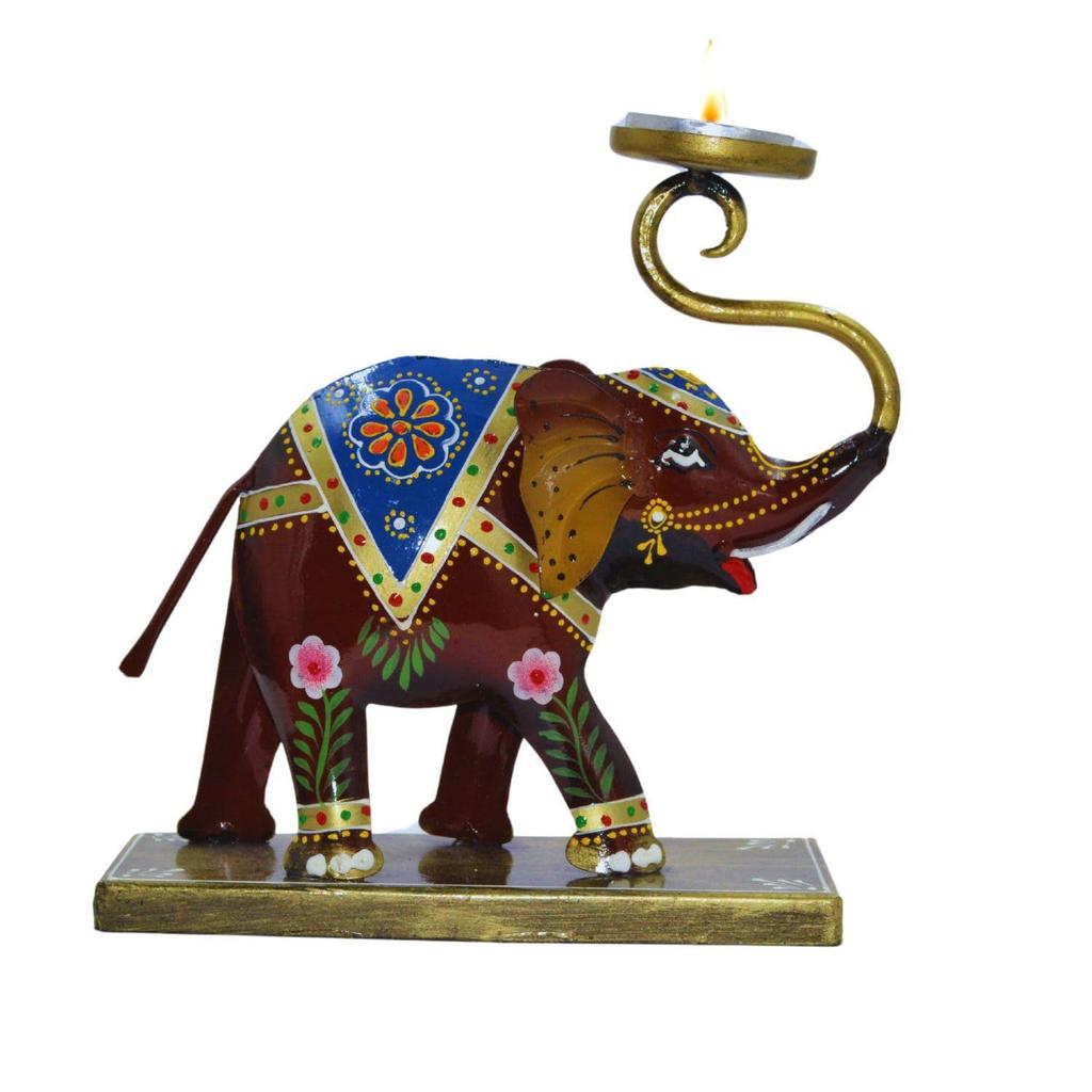 Metal Elephant Tealight Candle Holders, Home Décor - Gifts Item, Decorative Elephant Showpiece for Table Decor, Handpainted Elephant