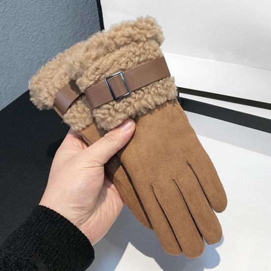 Yousheng Women's Faux Suede Gloves with Faux Fur Cuff Winter Warm Fleece Lined Touch Screen Gloves for Outdoor Skiing Cycling