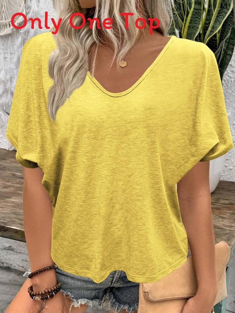 Casual Summer T Shirt With V Neck Short Sleeve Cotton Polyester Fabric For Comfortable Daily Wear