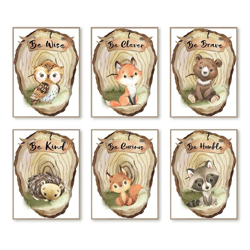 

Bear Fox Owl Squirrel Raccoon Hedgehog Cartoon Animal Posters and Prints Canvas Printing Wall Art Picture for Room Home Decor 21cm×30cm NoFrame