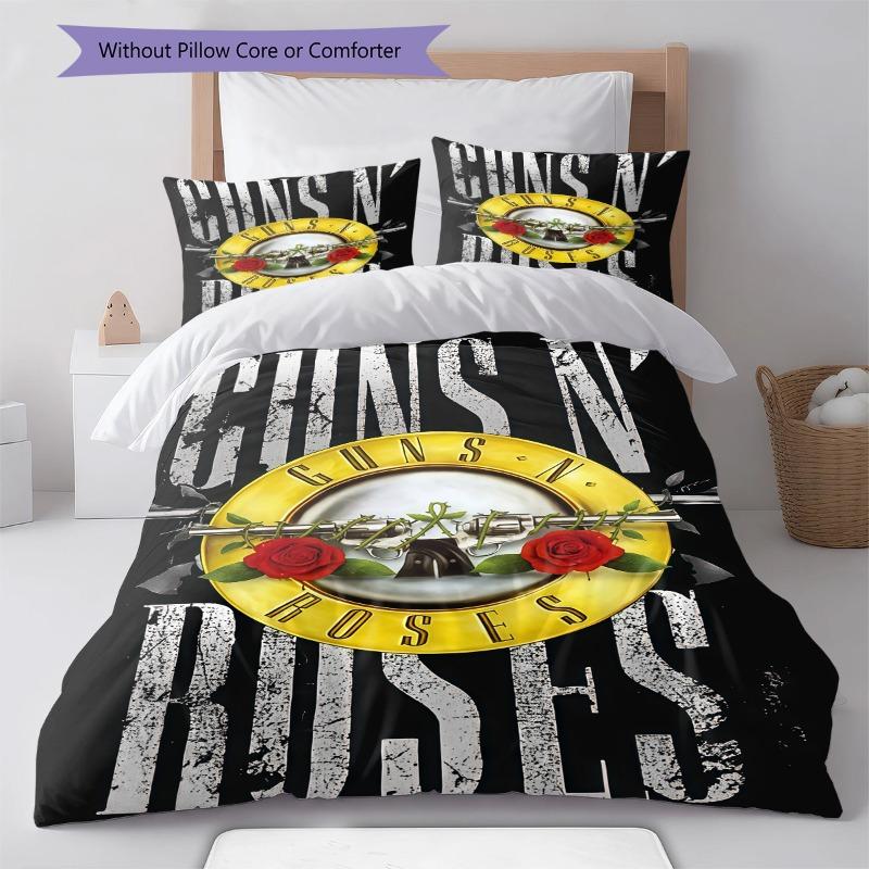 Guns N Roses Classic Circular Logo Print 3 Pieces Duvet Cover Set Hard Rock Band Bedding Bedroom Decor Without Pillow Core Comforter