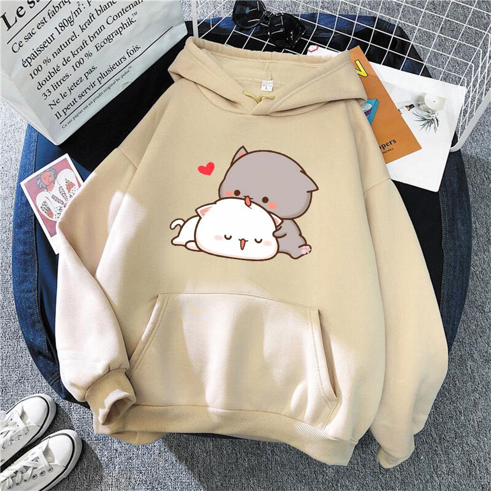 Pfirsich Katze Kawaii Nette Plus Größe Hoodies Warme Harajuku Übergroßen Sweatshirt Frauen Cartoon Winter Druck Pullover Lose Streetwear