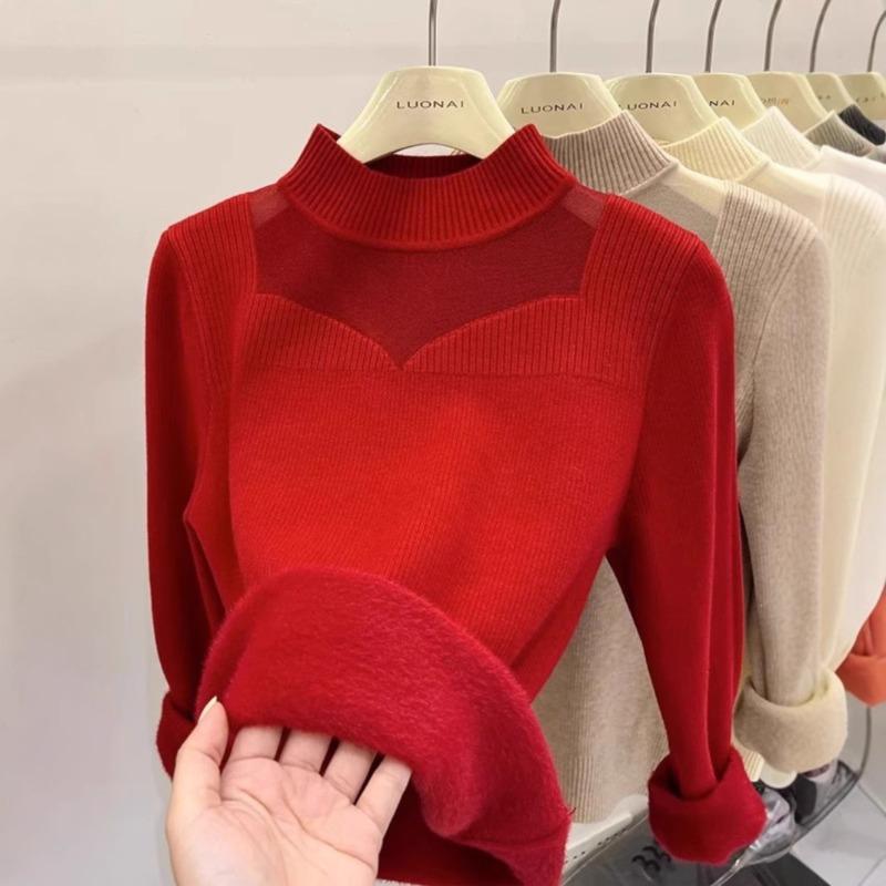 Autumn and winter new design knitted bottoming shirt women's fashion slim-fitting and thin semi-turtleneck inner sweater