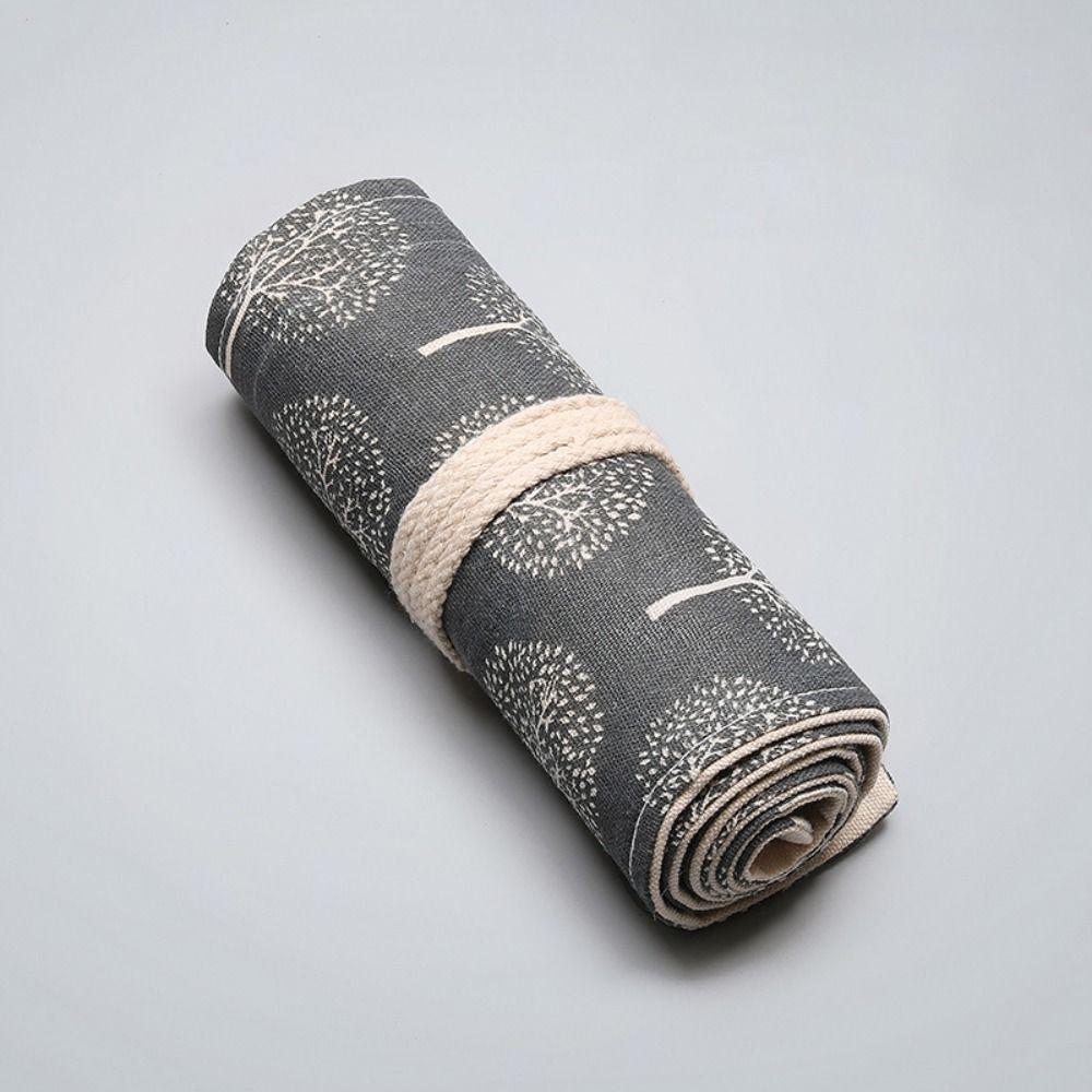 Thick Tree Printing Pen Curtain Makeup Brush Storage Canvas Pen Bag 12/24/36/48/72 Holes Pen Case School Office