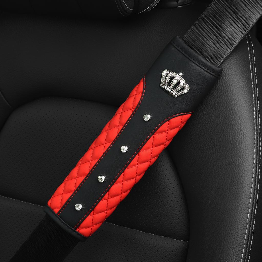 1 Diamond-encrusted Blingbling Metal Crown Faux Sheepskin Car Supplies Seat Belt Shoulder Strap Comfort Safety Belt