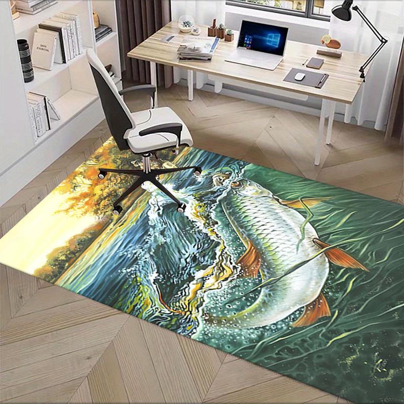 Fishing Enthusiast Theme Office Carpet Chair Mat - Large Desk Mat for Home Decor, Office Rug, Gift Idea for Any Room Including Bedroom and L