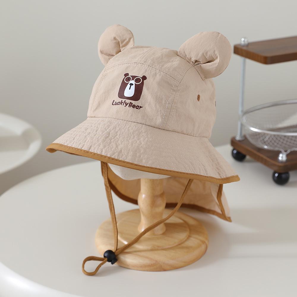 Kids' Summer Wide Brim Bucket Hat - Little Bear Design, Breathable, Quick-Dry Sun Protection for Boys & Girls