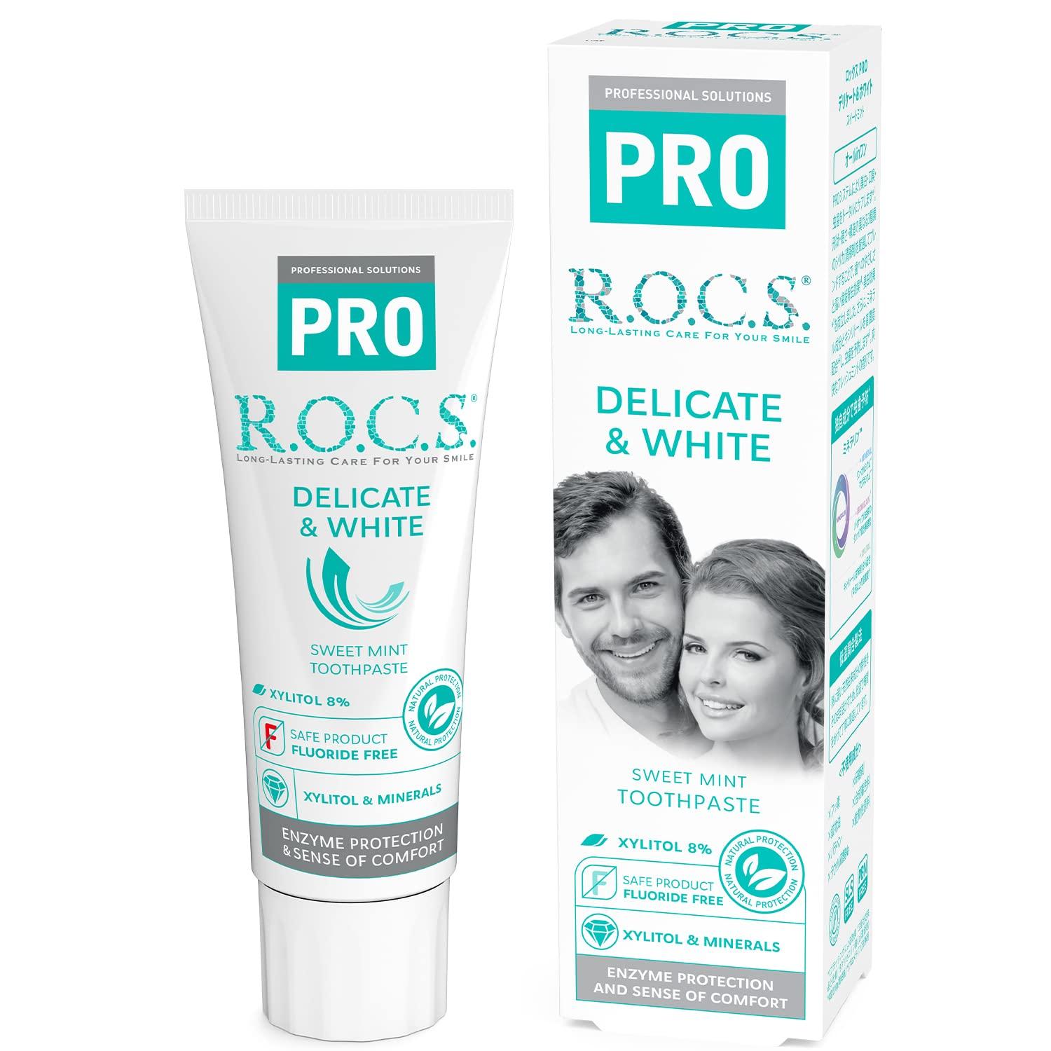 

Зубная паста Rocks PRO Delicate White Sweet Mint Whitening с энзимами 94 г ROCS. & [Полный уход]