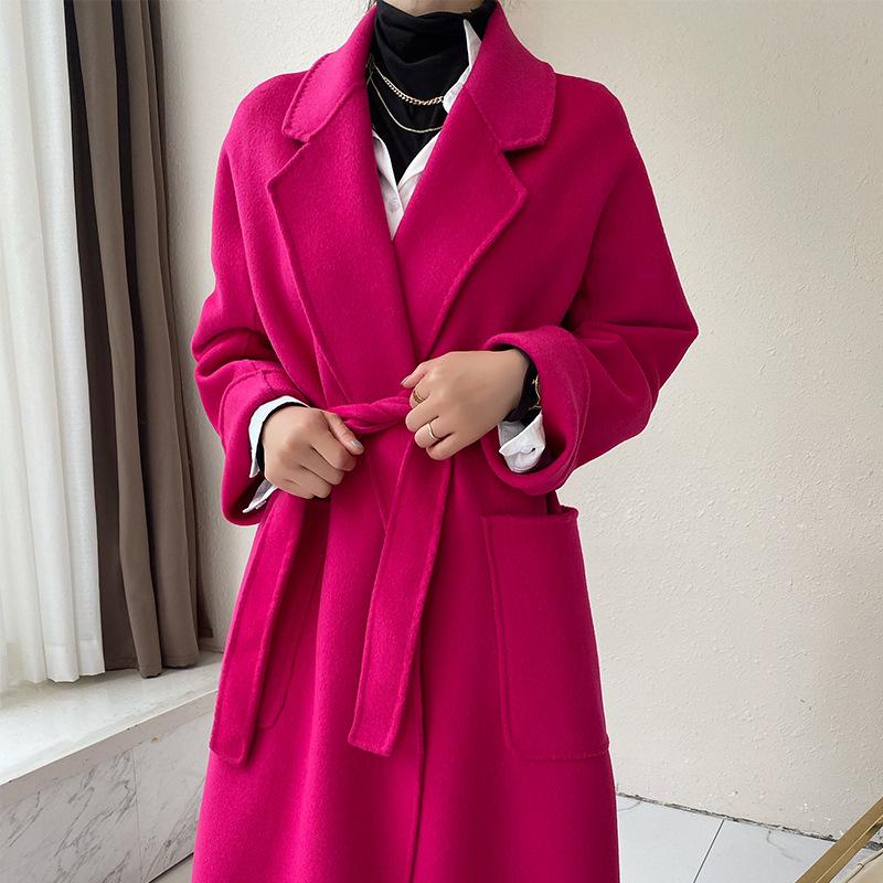 Double-Sided Cashmere Wool Coat: Women's Korean-Style Loose Hepburn Jacket with Suit Collar in Green.