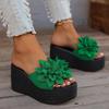 Summer New Flower Muffin Slippers Women's 2025 Large Size One-word Slippers Thick-soled Cool Slippers
