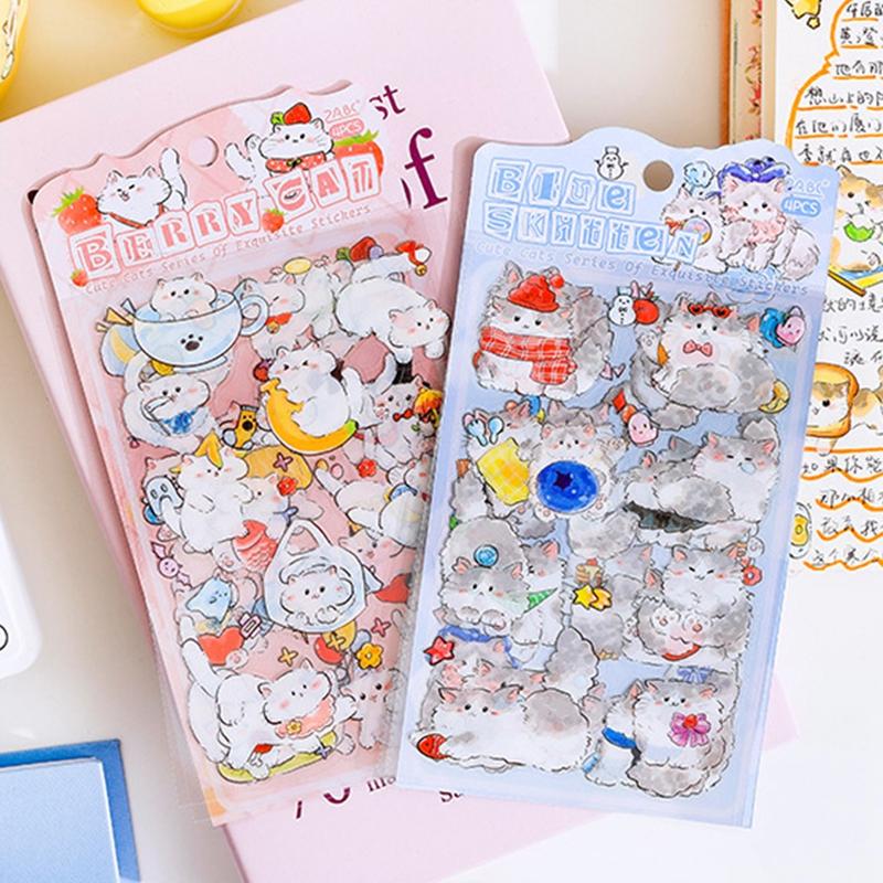 Cartoon Cat Stickers Kawaii Animal Stickers Student DIY Scrapbook Diary Planner Handbook Aesthetic Stickers School Stationery