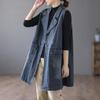 Retro Mittellange Jeansweste Jacke Damen Herbst Große Größe Lockere Weste Anzugkragen Weste