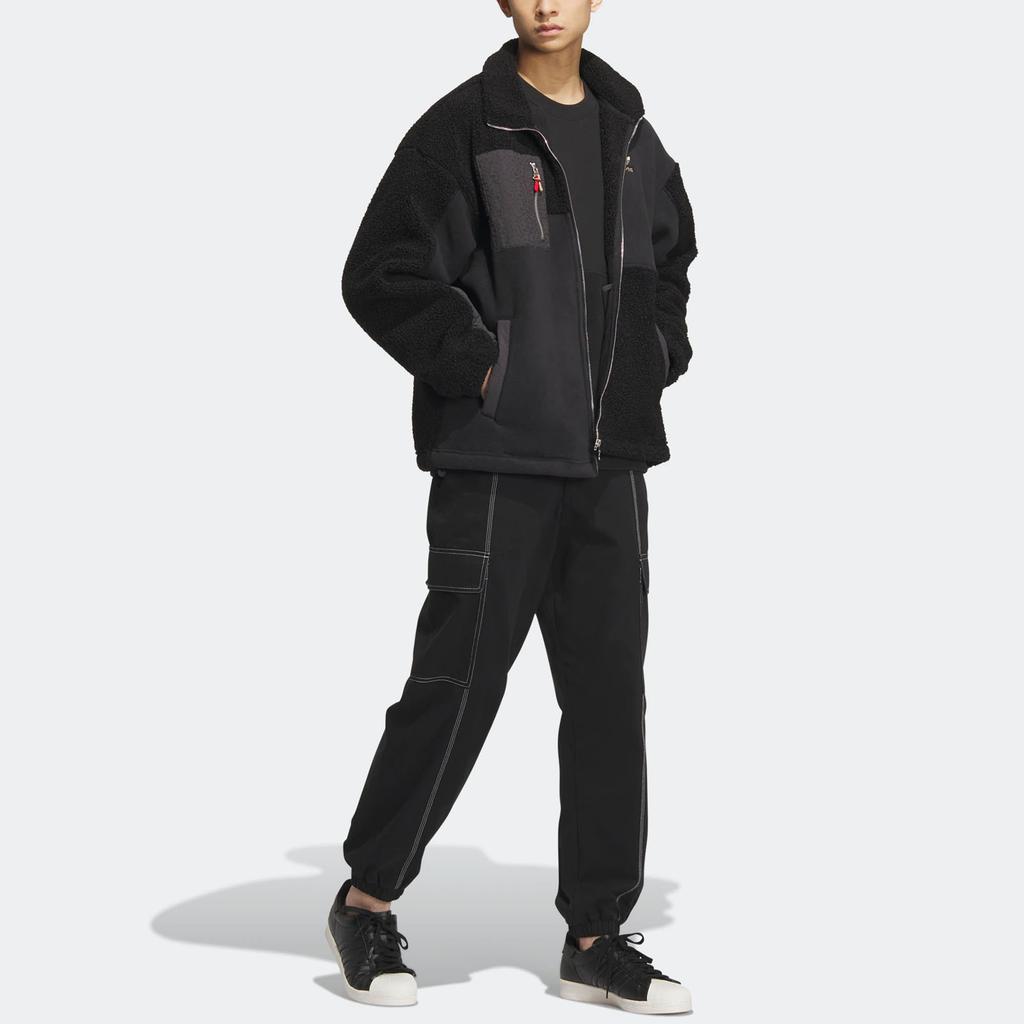 Adidas Originals Trefoil FW22 Veste de survêtement à panneaux en laine d'agneau Homme Vêtements d'extérieur Noir HY7285