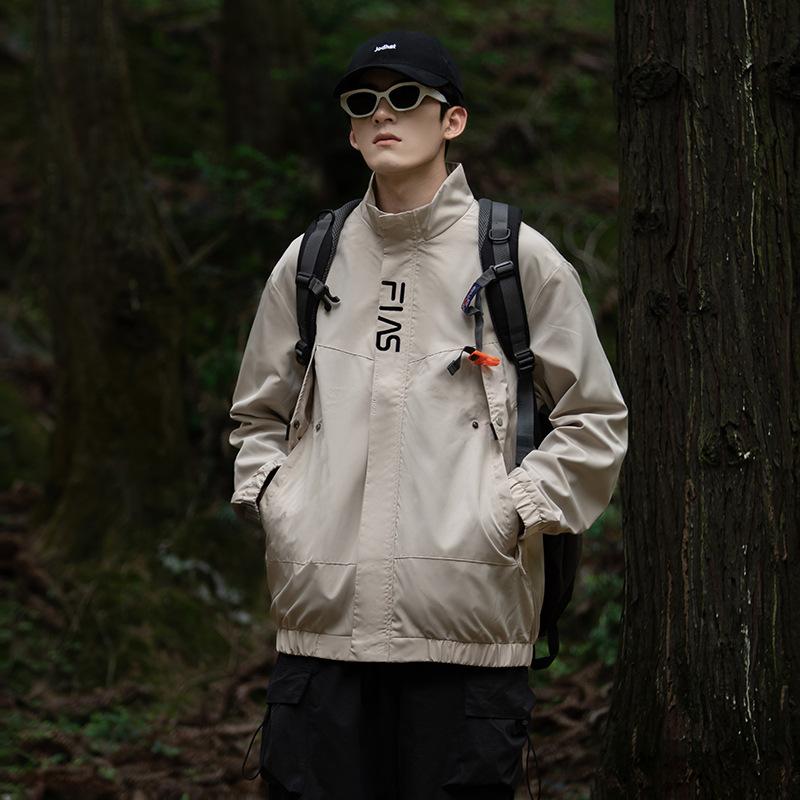 American Fleece Jacket Boys Autumn and Winter Tooling Hooded Trench Coat Jacket Windproof