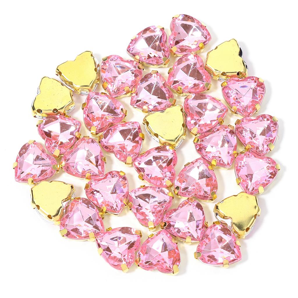 30pcs/lot 10/12mm Heart Shape Acrylic Sew On Rhinestones Stainless Steel Golden Claw Beads For DIY Clothes Jewelry Decoration