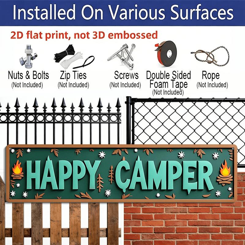 2D Flat 1pc Vintage 'Happy Campers Sign' Wall Decor. Metal Wall Sign | 15.7×3.94inch Rustic Aluminium Decorative Sign Art for Home, Bedroom, Bar