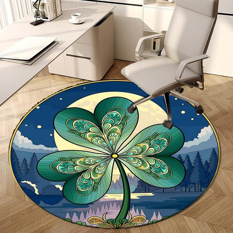 1pc Office Carpet Chair Mats Four-Leaf Clover with Forest Scene Perfect for Decorating Office Chairs, Living Rooms, Or Bedrooms
