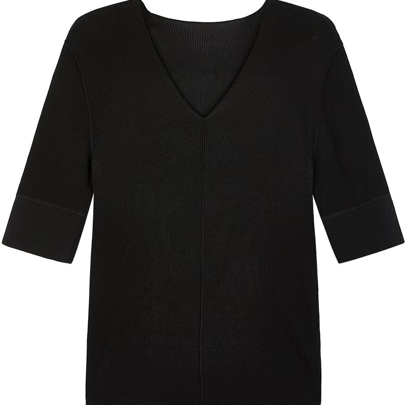 LESS Women's 2024 Spring 100% Silk V-Neck Pullover Sweater