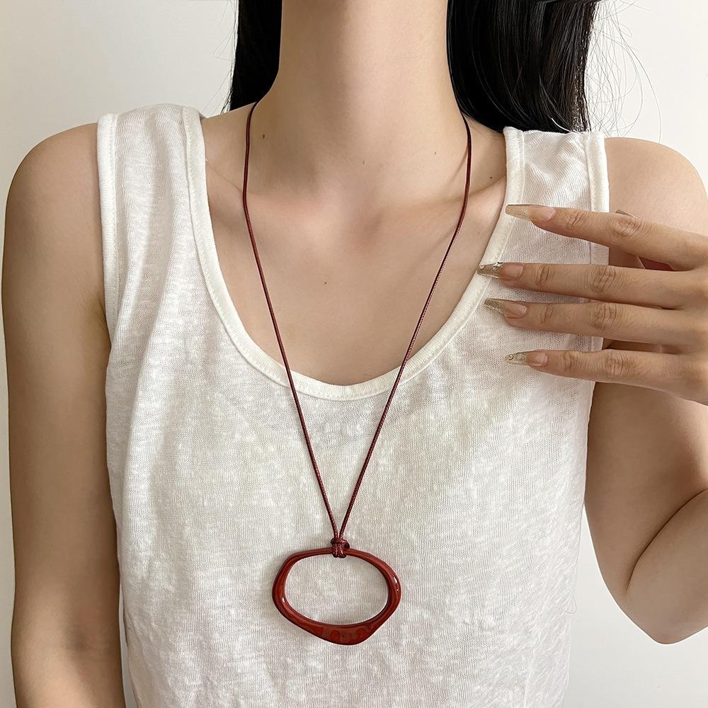 Long Leather Rope Women Necklace Geometric Pendant Necklaces Fashion Collarbone Chain