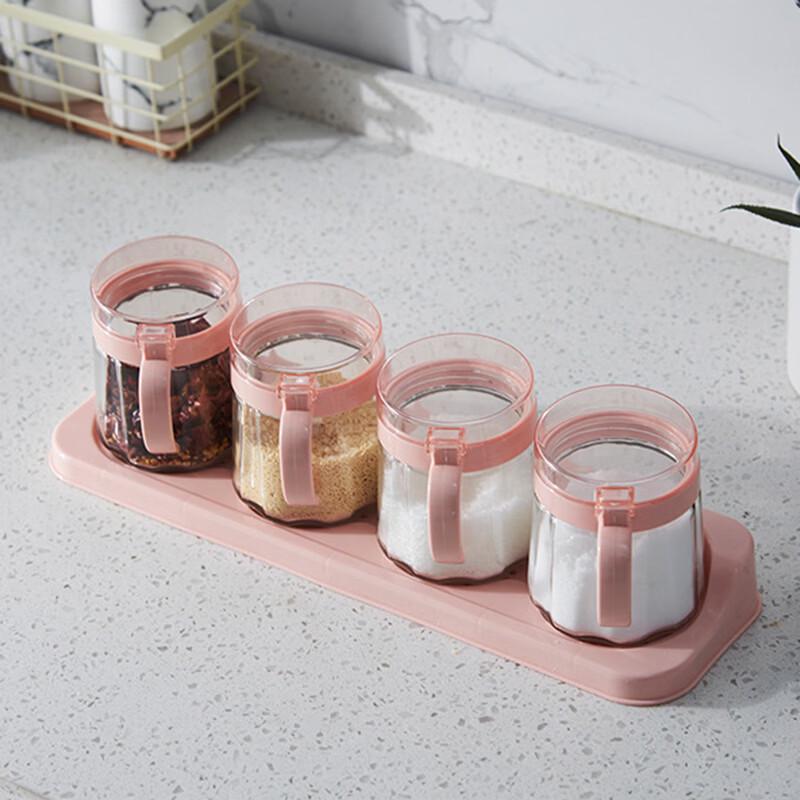 ZISIZ Glass 4-Grid Seasoning Jar Set