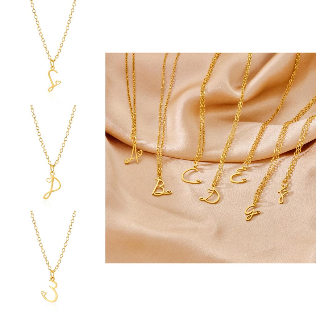 Gold Heart Alphabet Jewelry Necklace With O Chain For Female Fashion Accessory