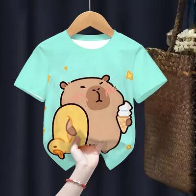 Capybara Kids Clothing Tees Summer Printed Cartoon Fashion Short Sleeve T-shirt Girls Loose Tops T Shirts