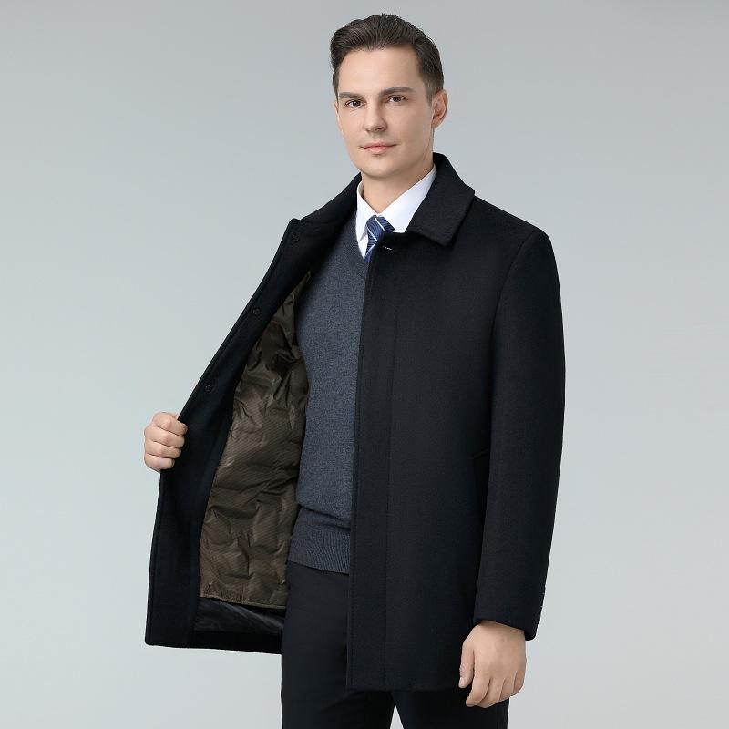 Middle-aged Men's Mid-length Wool Coat New Winter Cold-proof and Warm Lapel Coat