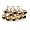 Rustic Brass Finish Hanging Bells Pack of 10 | Vintage Mini Bells with Rope for Home Decor,