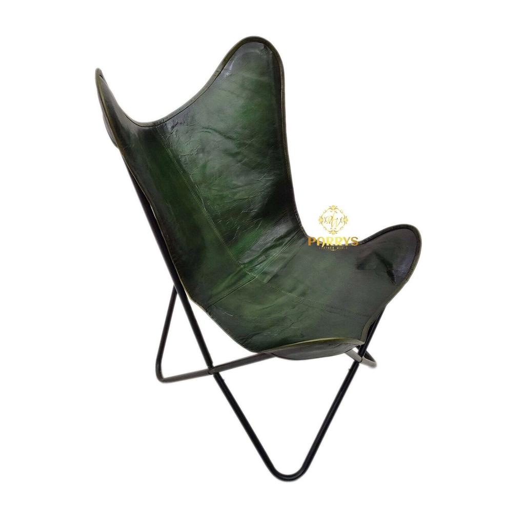 Butterfly Chair - Genuine Green Leather Handmade Openable Office Chair