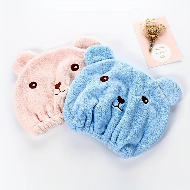 Soft absorbent dry hair cap, cute cartoon bear super soft microfiber adult quick-drying towel turban