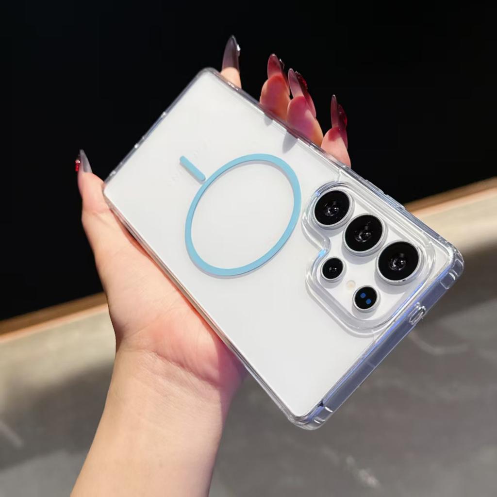 For Samsung Galaxy S25 Ultra S22 S23 FE S24 Plus Edge Phone Case Magsafe Magnetic Wireless Charge Clear Hard Cover Funda Capa