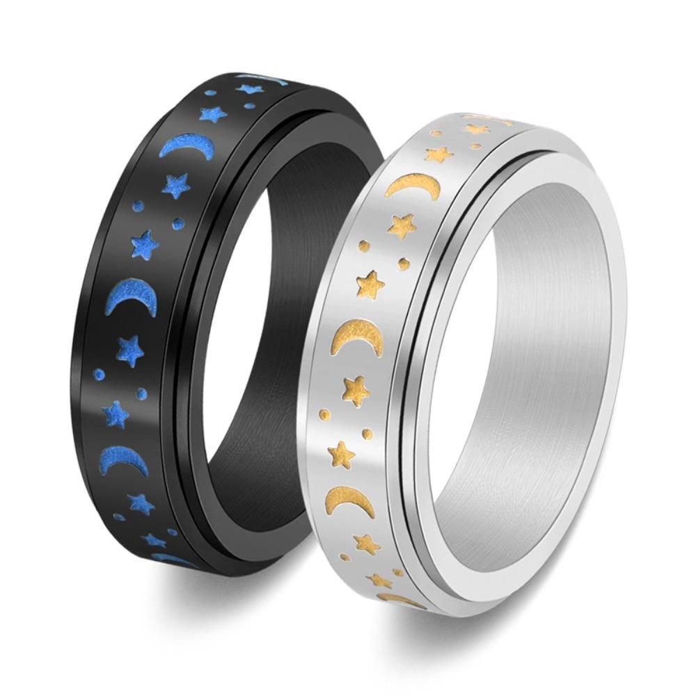 Star Moon Glowing Rotatable Ring Stainless Steel Elegant Women Finger Jewelry