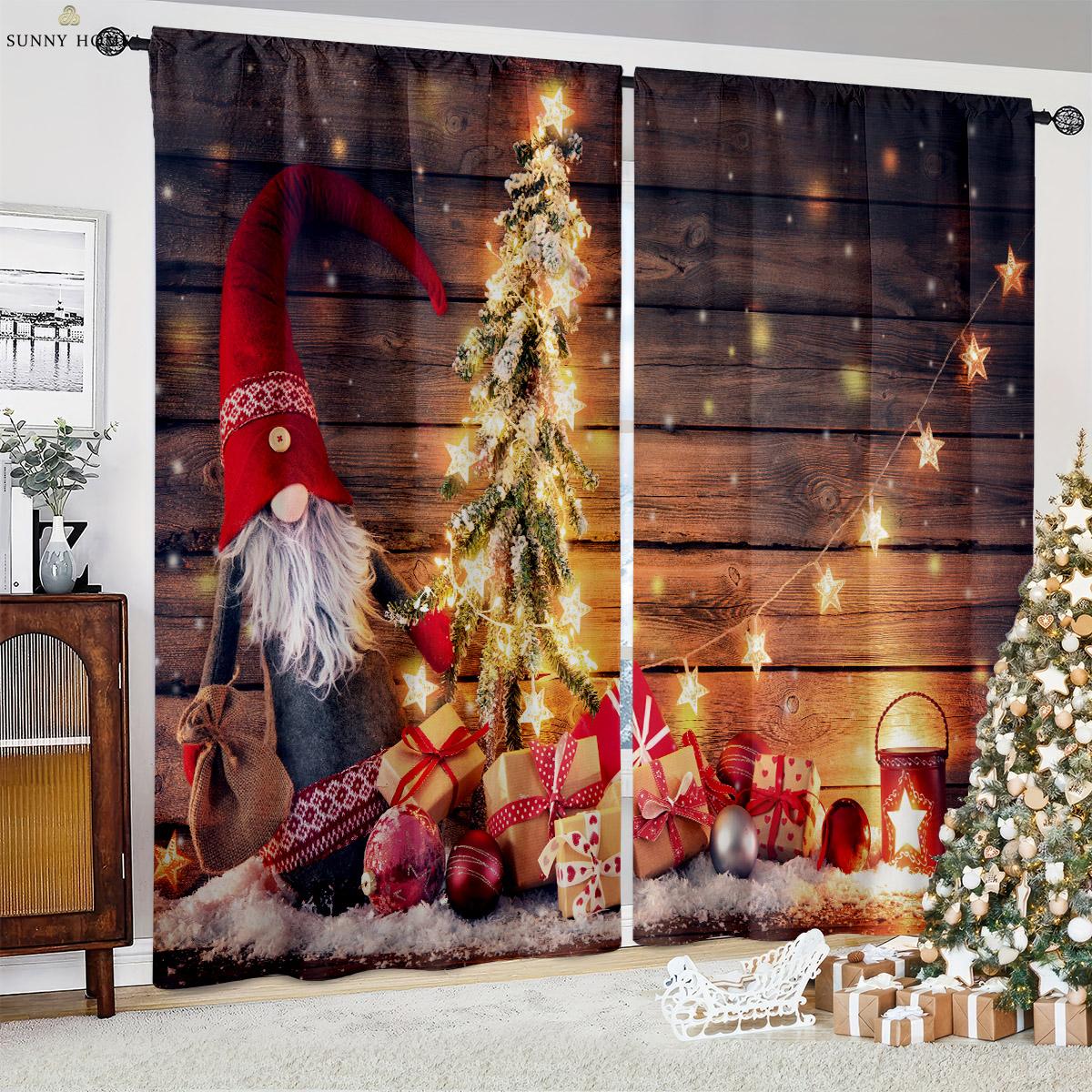 

2-Piece Christmas Holiday Decorative Piece Window Drapes Cartoon Style Santa Claus Claus Gift Bedroom Space Living Space Restaurant Holiday W50xH140(CM)x2PCS&Grommet Top