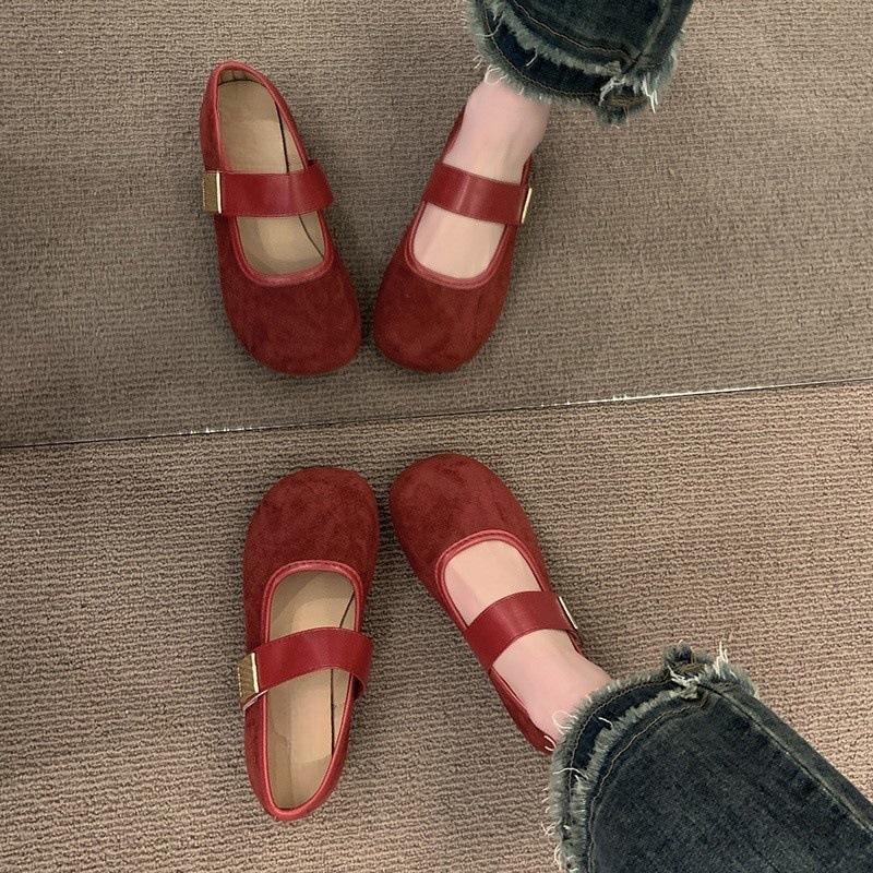 Shallow Single Shoes Female New Fairy with Skirt Mary Jane Shoes Flat Ballet Beanie Shoes