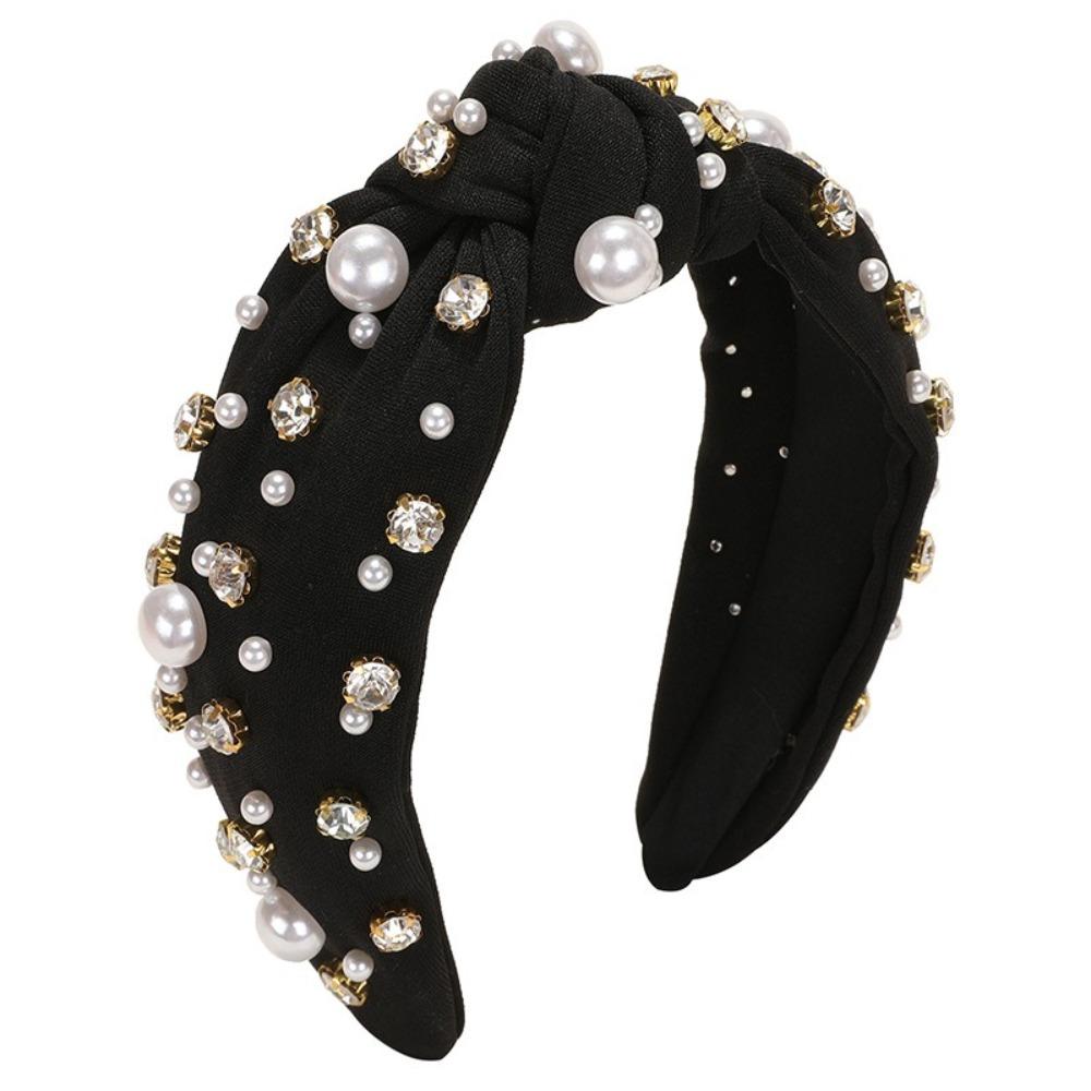 Luxury Twist Wide Edge Hairband Diamond Pearl Knotted Headband Pearl Headband  Trendy Headband