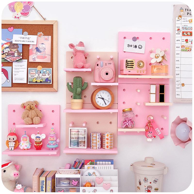 Assembly Wall-mounted Hole Board Wall Shelf Free Punching Hanger Bookshelf Figure Display Shelves Stand Bedroom Desk Wall Storage Holder