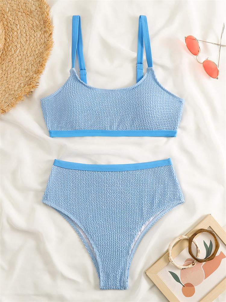 

Бикини женский купальник с высокой талией 2024 новый цельный комплект бикини сексуальный купальник-стринги из двух частей летняя пляжная одежда купальный костюм женский L синий