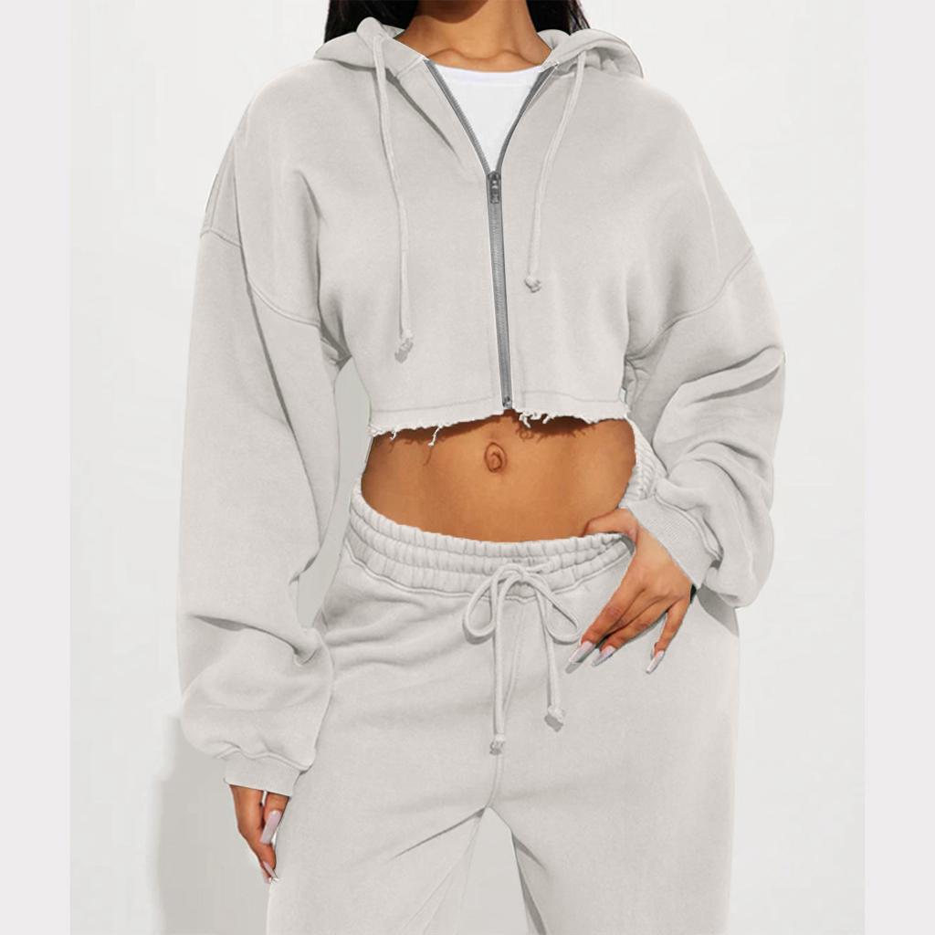 Damesmode Effen Kleur Lange Mouw Sportieve Casual Hoodie Set