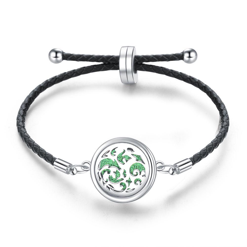 Women's Adjustable Braided Leather Aroma Diffuser Tree of Life Bracelet