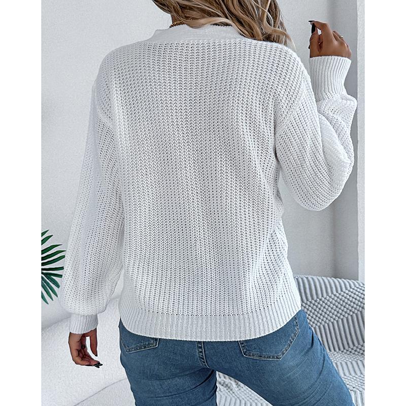Sweater Women V-Neck Knitted Streetwear Autumn Winter Vintage Clothing White Casual Long Sleeve Sweater