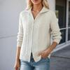 2025 Autumn/Winter Solid Color Jacquard Knit Cardigan with Lapel and Double Zipper