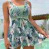 2024 Summer Beach Party New Swimsuit V-neck Printed Sexy Ladies Skirt Split Bikini Set