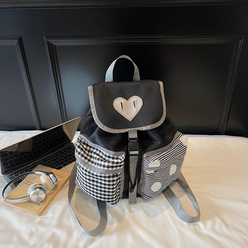 New Ins Wind Contrasting Color Love Blue Plaid Backpack Large Capacity Casual Cute Versatile Student Backpack