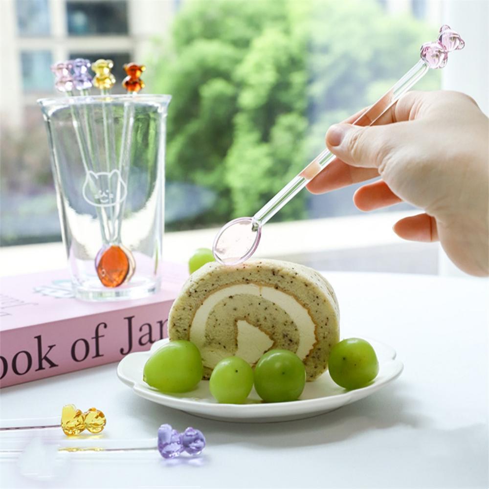 Japanese Style Creative Milk Dessert Teddy Bear Spoon Colorful Transparent Glass Spoon Cute Long Handled Coffee Stirring Spoon